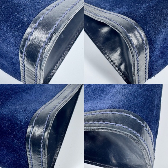 Gucci Vintage large Clutch crossbody bag Handbag Suede Leather navy blue - Picture 10 of 12